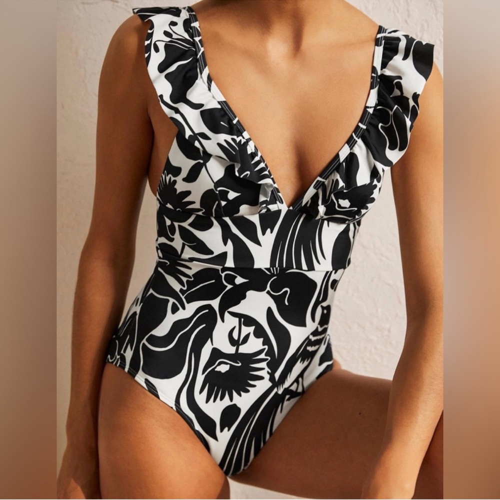 Boden Palermo Floral Ruffle One-Piece Swimsuit